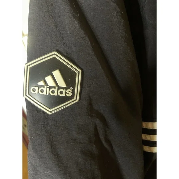 VTG Adidas Men's Jacket Hooded Coat 3-Striped Logo Full Zip Fleece Lined Sz 4xl